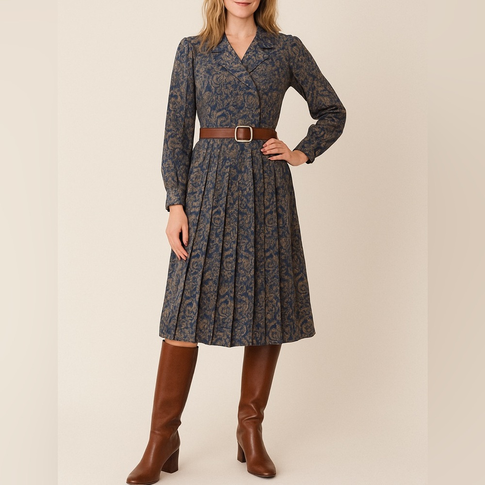 SCHRADER | WOMEN’S VINTAGE BLUE 70’S DRESS | LONG SLEEVE | SIZE 8 | PETITE